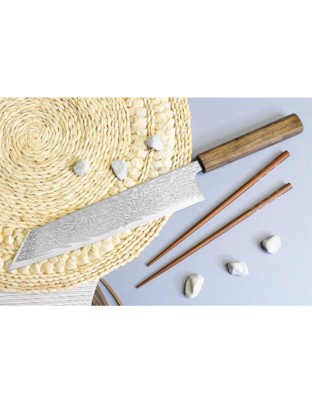 Cuchillo kiritsuke japonais artisanal Wusaki Unagi AUS10 damas 24cm manche chêne