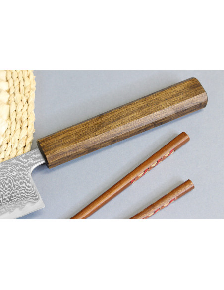 Cuchillo kiritsuke japonais artisanal Wusaki Unagi AUS10 damas 24cm manche chêne