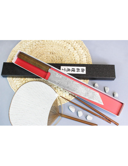 Kiritsuke kniv japonais artisanal Wusaki Unagi AUS10 damas 24cm manche chêne