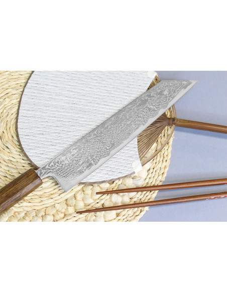Kiritsuke kniv japonais artisanal Wusaki Unagi AUS10 damas 24cm manche chêne