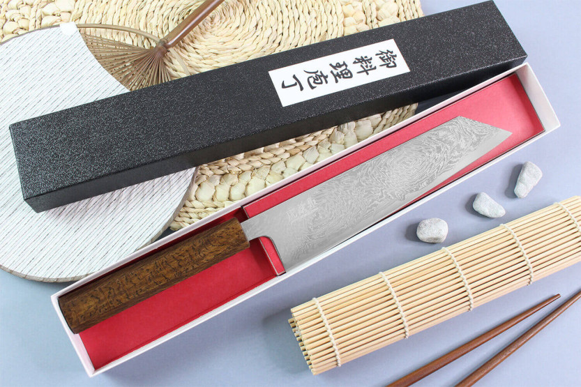 Kiritsuke-messer japanische handwerkliche Wusaki Unagi AUS10 21cm manche chêne