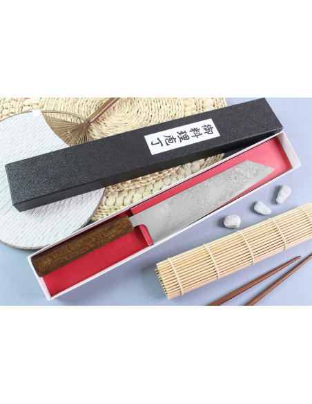 Cuchillo kiritsuke artesanal japonés Wusaki Unagi AUS10 21cm manche chêne