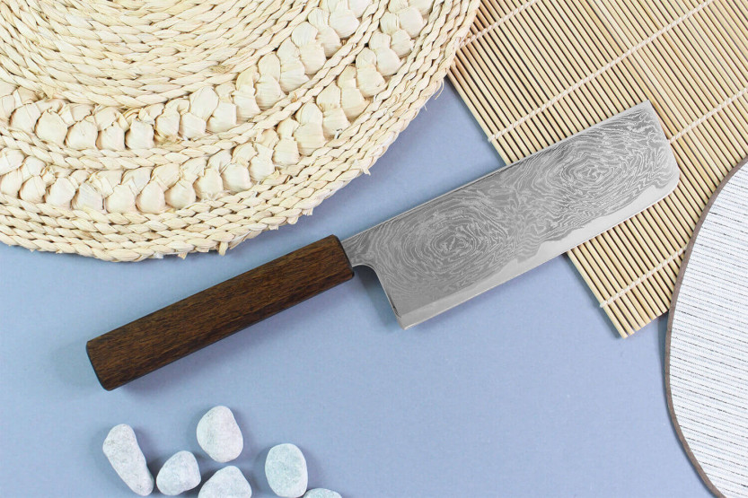 nakiri-kniv japonais artisanal Wusaki Unagi AUS10 damas 16,5cm manche chêne
