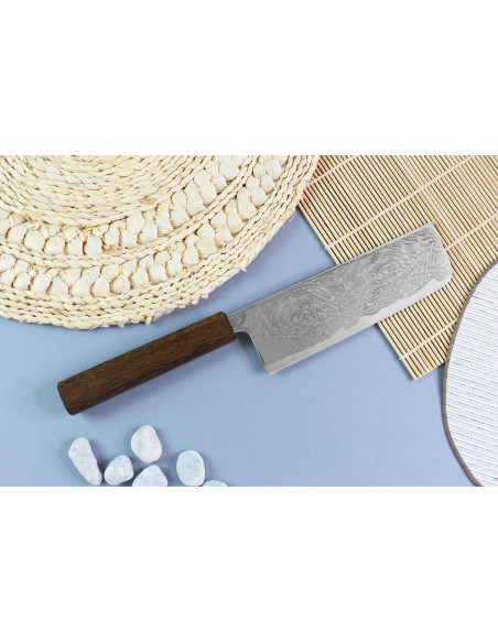 nakiri-kniv japonais artisanal Wusaki Unagi AUS10 damas 16,5cm manche chêne