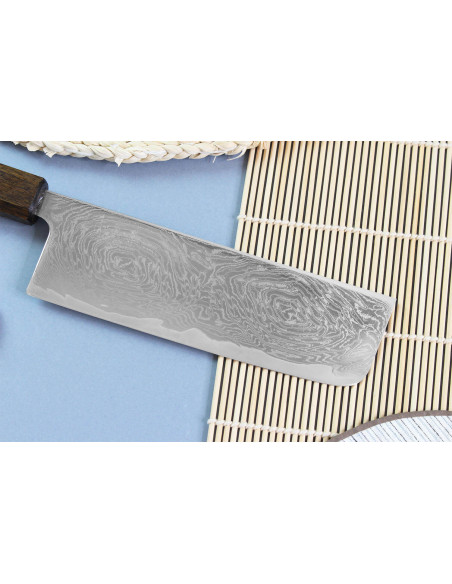 nakiri-kniv japonais artisanal Wusaki Unagi AUS10 damas 16,5cm manche chêne