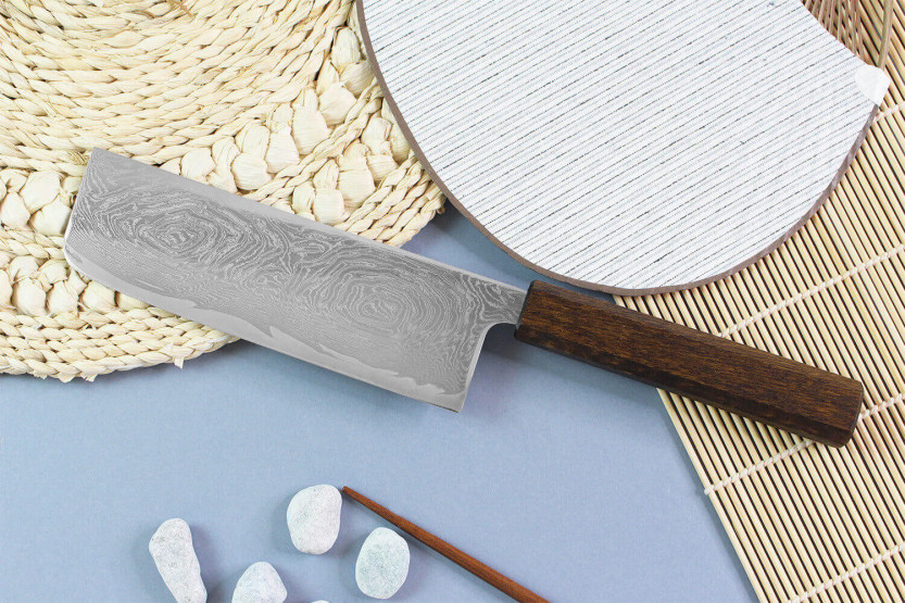 nakiri knife japonais artisanal Wusaki Unagi AUS10 damas 16,5cm manche chêne