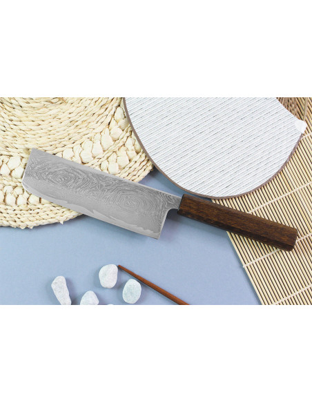 nakiri knife japonais artisanal Wusaki Unagi AUS10 damas 16,5cm manche chêne