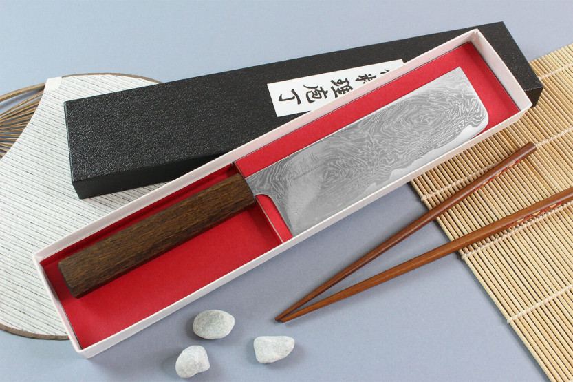 nakiri veitsi japonais artisanal Wusaki Unagi AUS10 damas 16,5cm manche chêne manche chêne