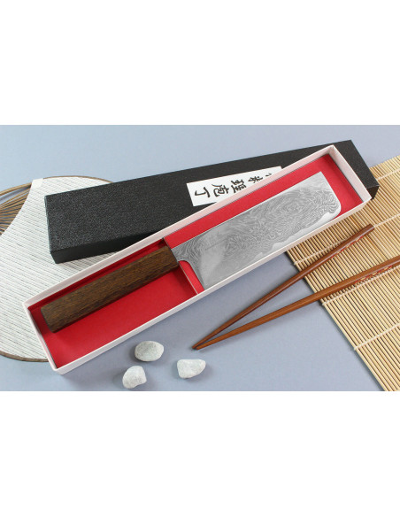 nakiri knife japonais artisanal Wusaki Unagi AUS10 damas 16,5cm manche chêne