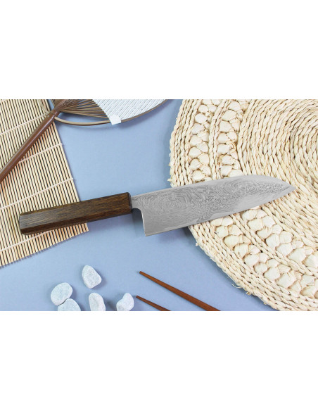 Wusaki Unagi AUS10 damaskus 16,5cm ekhandtag japansk santokukniv handgjord santokukniv