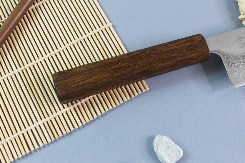 Wusaki Unagi AUS10 damaskus 16,5cm ekhandtag japansk santokukniv handgjord santokukniv