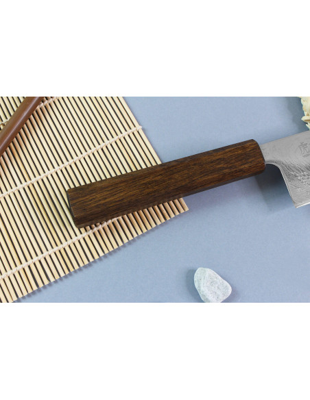 Wusaki Unagi AUS10 damasco 16,5 cm manico in quercia coltello coltello santoku, tradizionale giapponese