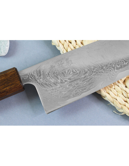 Wusaki Unagi AUS10 damaskus 16,5cm ekhandtag japansk santokukniv handgjord santokukniv