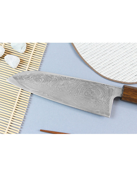 Wusaki Unagi AUS10 damasco 16.5cm mango de roble Cuchillo santoku japonés de artesanos