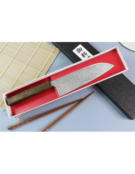 Wusaki Unagi AUS10 damasco 16.5cm mango de roble Cuchillo santoku japonés de artesanos