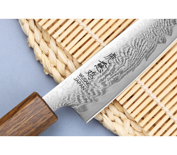 Faca universal japonesa Wusaki Unagi AUS10 Damascus 15cm feita à mão com cabo de carvalho 2