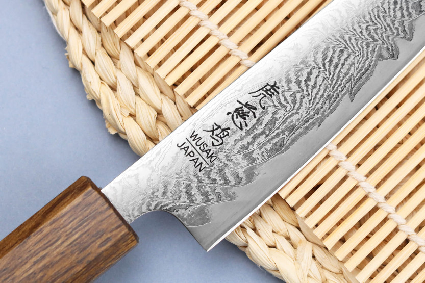 Wusaki Unagi AUS10 Damaskus 15cm ekhandtag handgjord japansk universalkniv