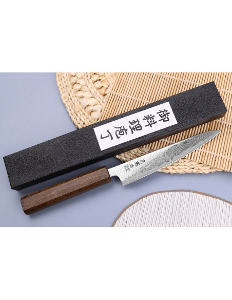 Wusaki Unagi AUS10 Damaskus 15cm ekhandtag handgjord japansk universalkniv