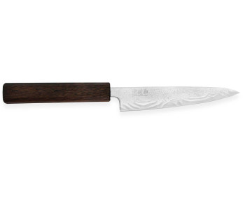 Japanisches handgefertigtes Universalmesser Wusaki Unagi AUS10 Damast 14cm Griff aus Eiche