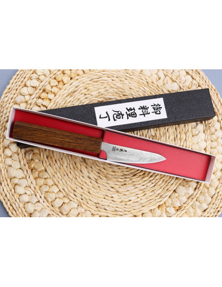 Wusaki Unagi AUS10 damaskus 8 cm japansk urtekniv med eikehåndtak av håndverkere