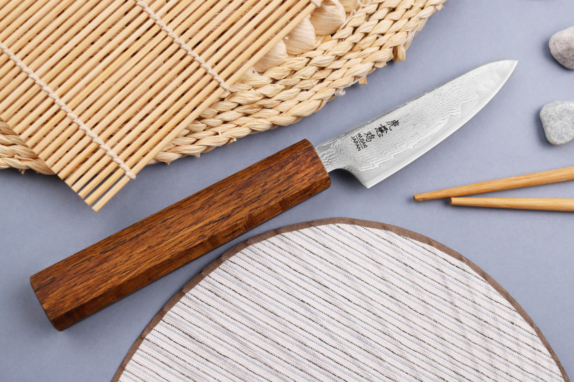 Wusaki Unagi AUS10 damascus 8cm oak handle japanese paring knife by craftsmen