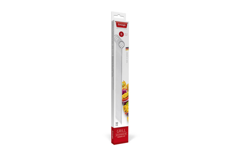 Set di 6 spiedini a triangolo in acciaio inox da 30 cm