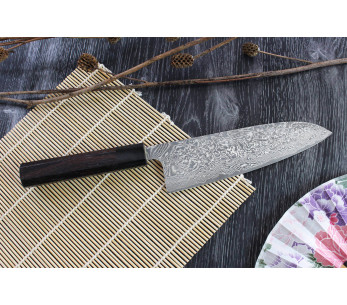 Käsintehty japanilainen santoku veitsi Takeshi Saji R2 Nickel Damas 18cm 2