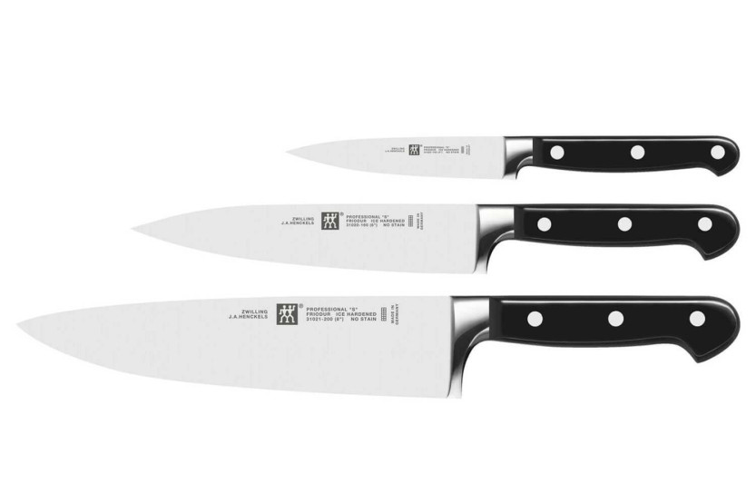 Conjunto de 3 facas forjadas Zwilling Professionnals S para escritório + fatiador + facas de cozinha