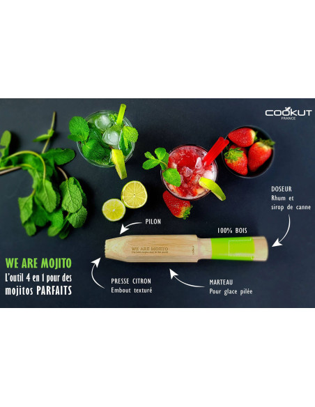 Cookut We Are Mojito 4 in 1 Wooden Measuring Pestle 28cm