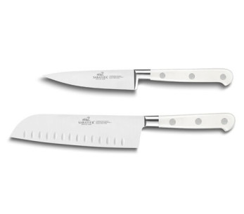 Conjunto de 2 facas Sabatier Toque blanche 100% forjadas para escritório + santoku 2