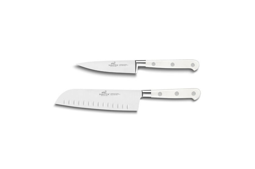 2 kpl Sabatier Toque blanche 100% taottu toimistoveitsi + santokuveitsi sarja