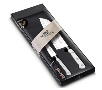 Set om 2 Sabatier Toque blanche 100% smidda kontors- + santokuknivar