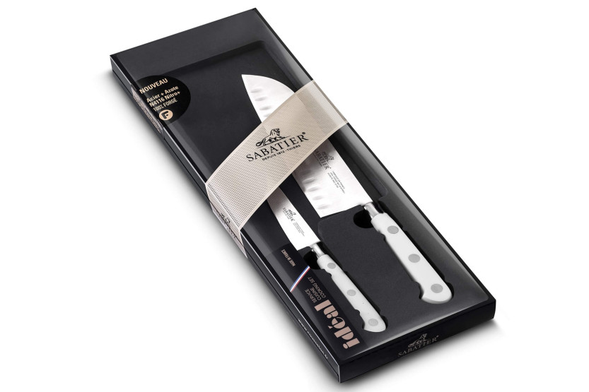Set of 2 Sabatier Toque blanche 100% forged office + santoku knives