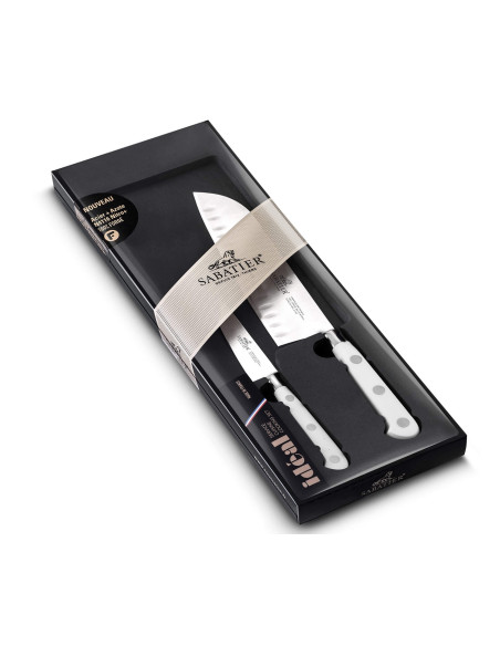 Set of 2 Sabatier Toque blanche 100% forged office + santoku knives