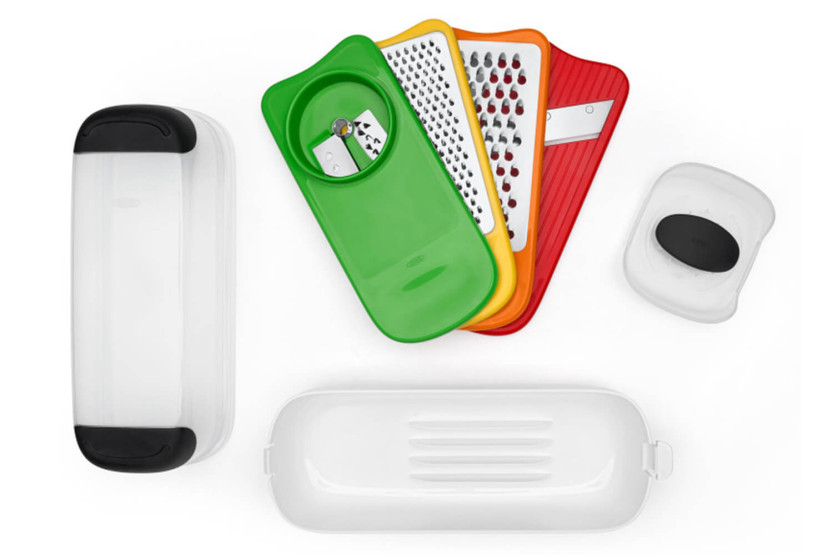 Set 2 Reiben + 1 Hobel + 1 Spiralizer mit Auffangbehälter OXO