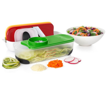 Sett med 2 rivjern + 1 skiver + 1 spiralizer med OXO oppsamler 2