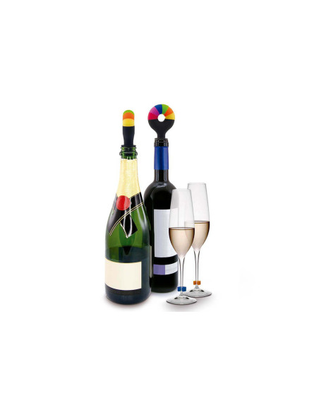 Pulltex Silikonkorken für Wein und Champagner + 6 farbige Glasmarker