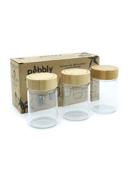 Pebbly 3er-Set Glasgefäße mit Schraubdeckel aus Bambus - 75ml