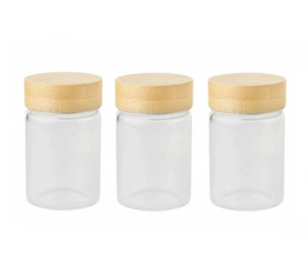 Set van 3 glazen potjes met bamboe schroefdeksel - 75ml