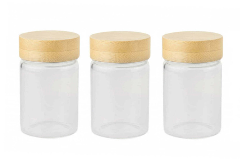 Pebbly 3er-Set Glasgefäße mit Schraubdeckel aus Bambus - 75ml