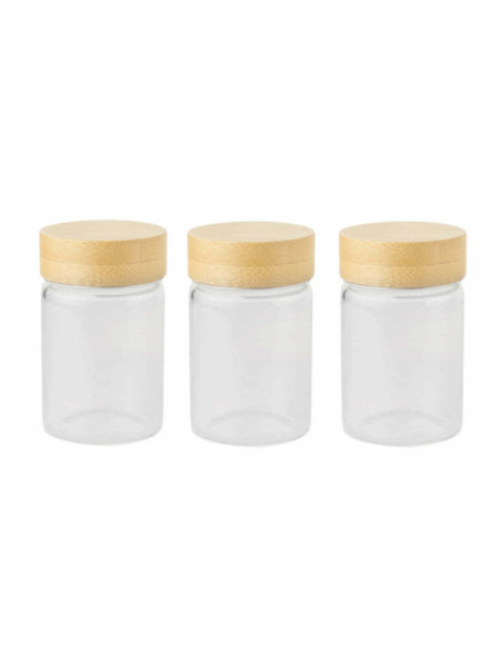 Pebbly 3er-Set Glasgefäße mit Schraubdeckel aus Bambus - 75ml
