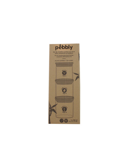 Lote de 3 tarros cuadrados de vidrio Pebbly con tapas de bambú - 800 ml