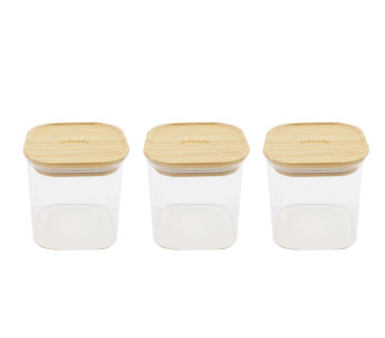 Set van 3 vierkante Pebbly glazen potten met bamboe deksels - 800ml