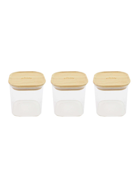 Conjunto de 3 frascos quadrados de vidro Pebbly com tampas de bambu - 800ml