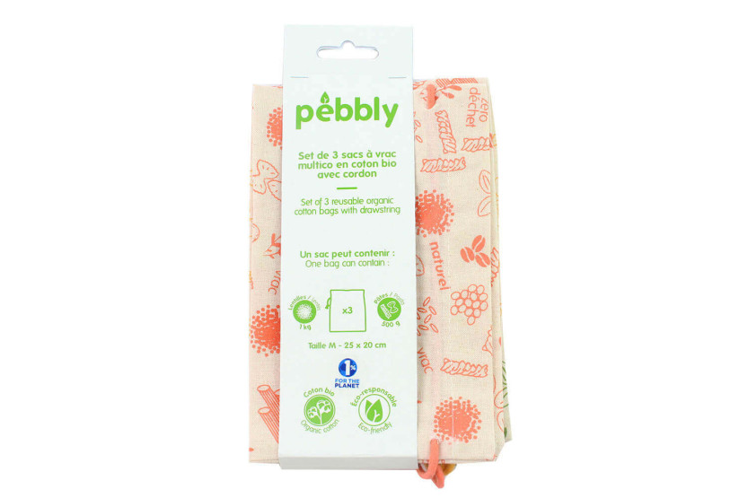 Juego de 3 bolsas a granel de algodón orgánico Pebbly - 20x25cm
