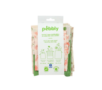 Juego de 3 bolsas de algodón orgánico Pebbly de residuo cero para verduras, pan y productos a granel