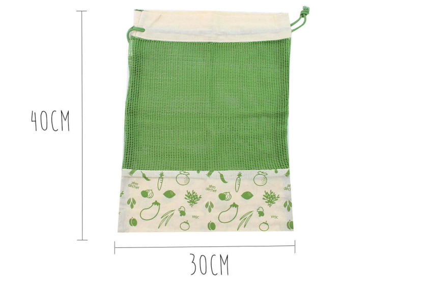 Juego de 3 bolsas de algodón orgánico Pebbly de residuo cero para verduras, pan y productos a granel