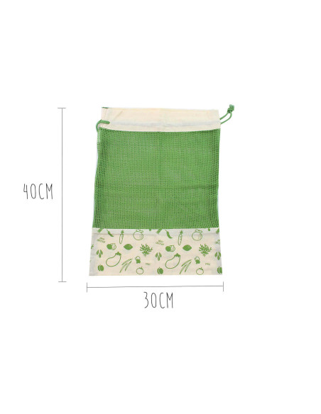 Juego de 3 bolsas de algodón orgánico Pebbly de residuo cero para verduras, pan y productos a granel