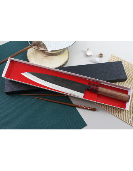 Coltello da cuoco giapponese Wusaki Yuzo BS2 da 24 cm fatto a mano