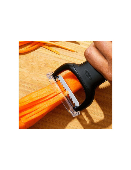 OXO julienne peeler stainless steel serrated blade black handle